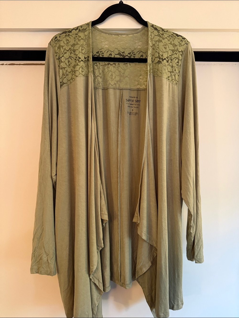 torrid Olive Green Lace-Yoke Draped Cardigan